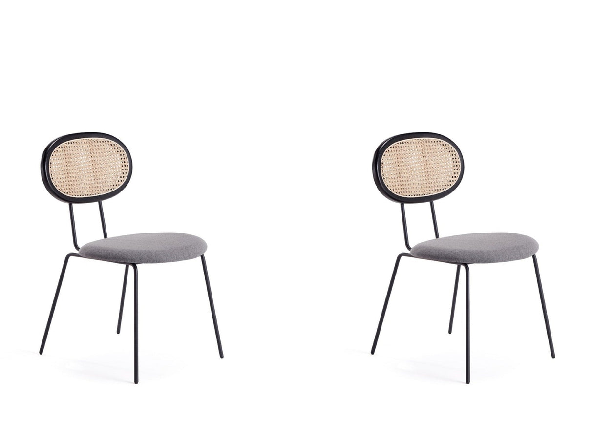 Jardin Dining Chair in Black with Cane and Grey Upholstered Seating (set of 2) by Manhattan Comfort at Eve Furniture