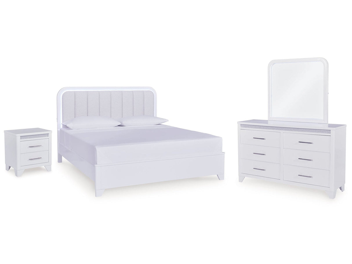 Jarlee White King Panel Bedroom Set with Dresser, Mirror and Nightstand