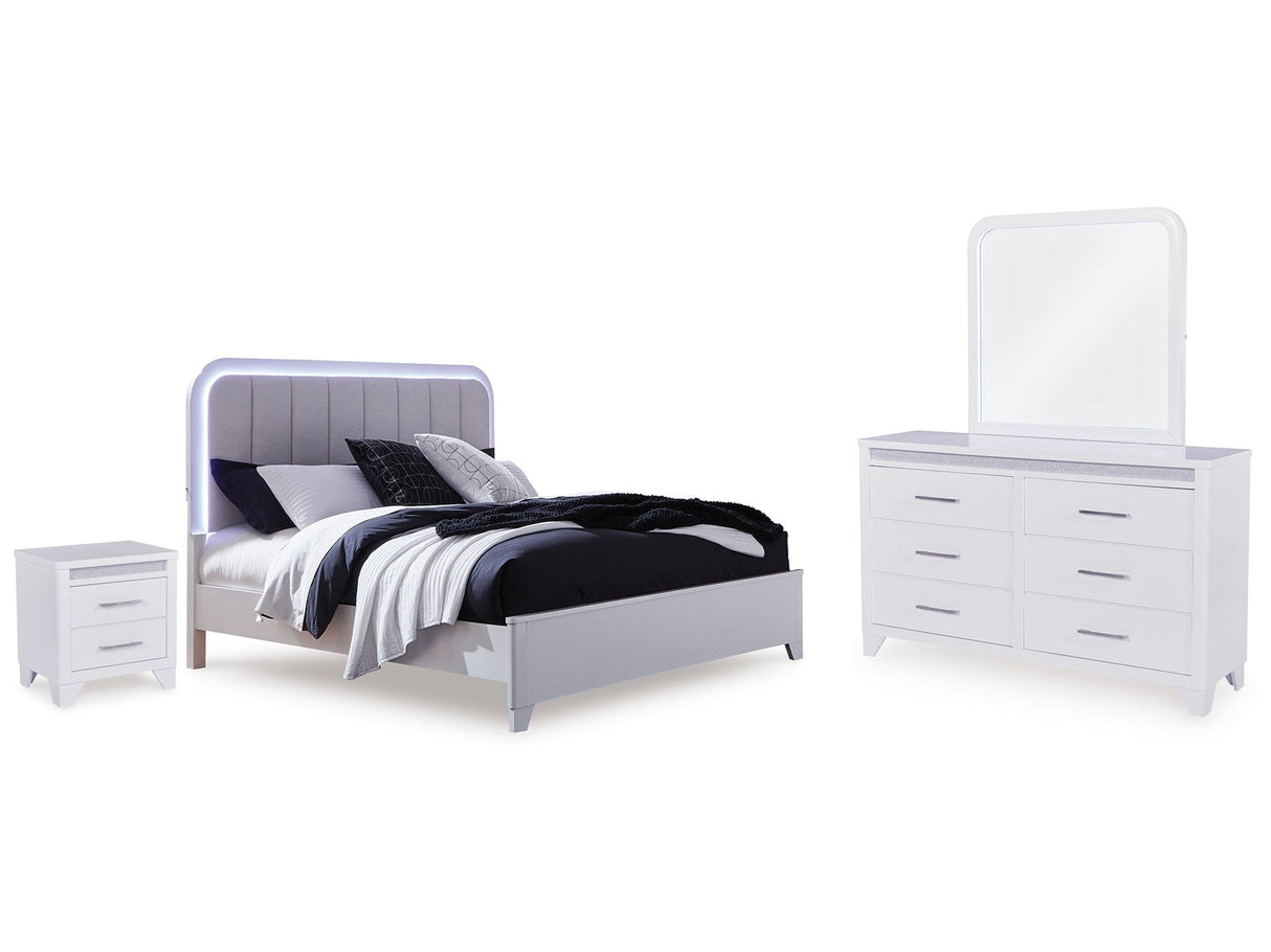Jarlee White Queen Panel Bedroom Set with Dresser, Mirror and Nightstand