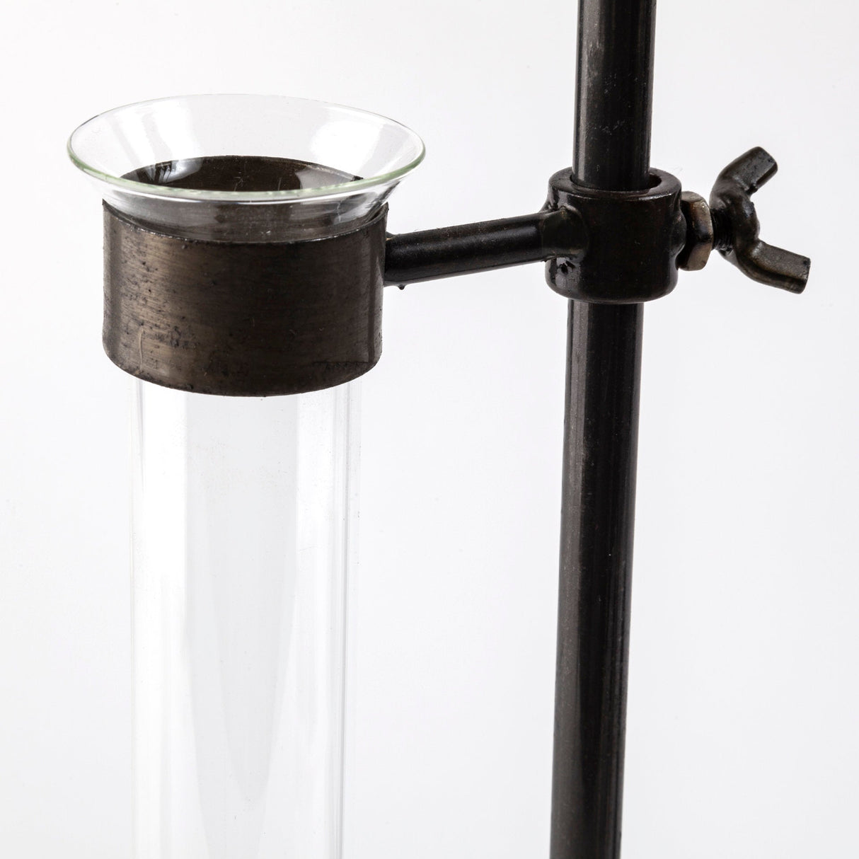 Jarvis Set of Five Dark Brown Metal and Glass Chemistry Inspired Bottles by Mercana at Eve Furniture