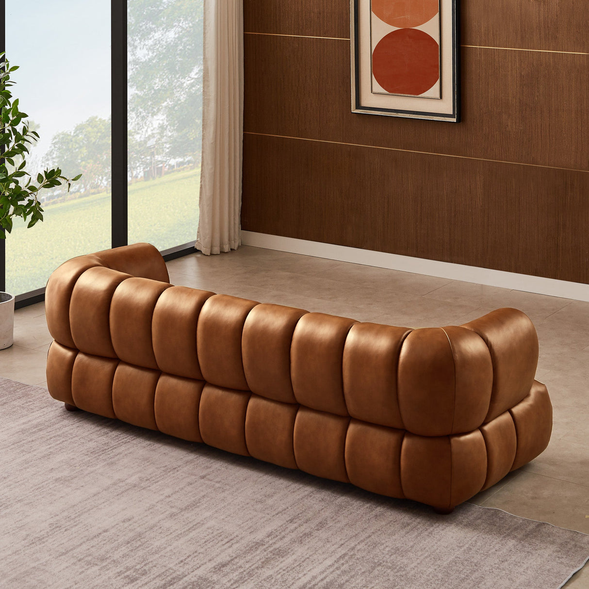 Jasmin Mid-Century Modern Cognac Genuine Leather Sofa by Ashcroft Furniture at Eve Furniture