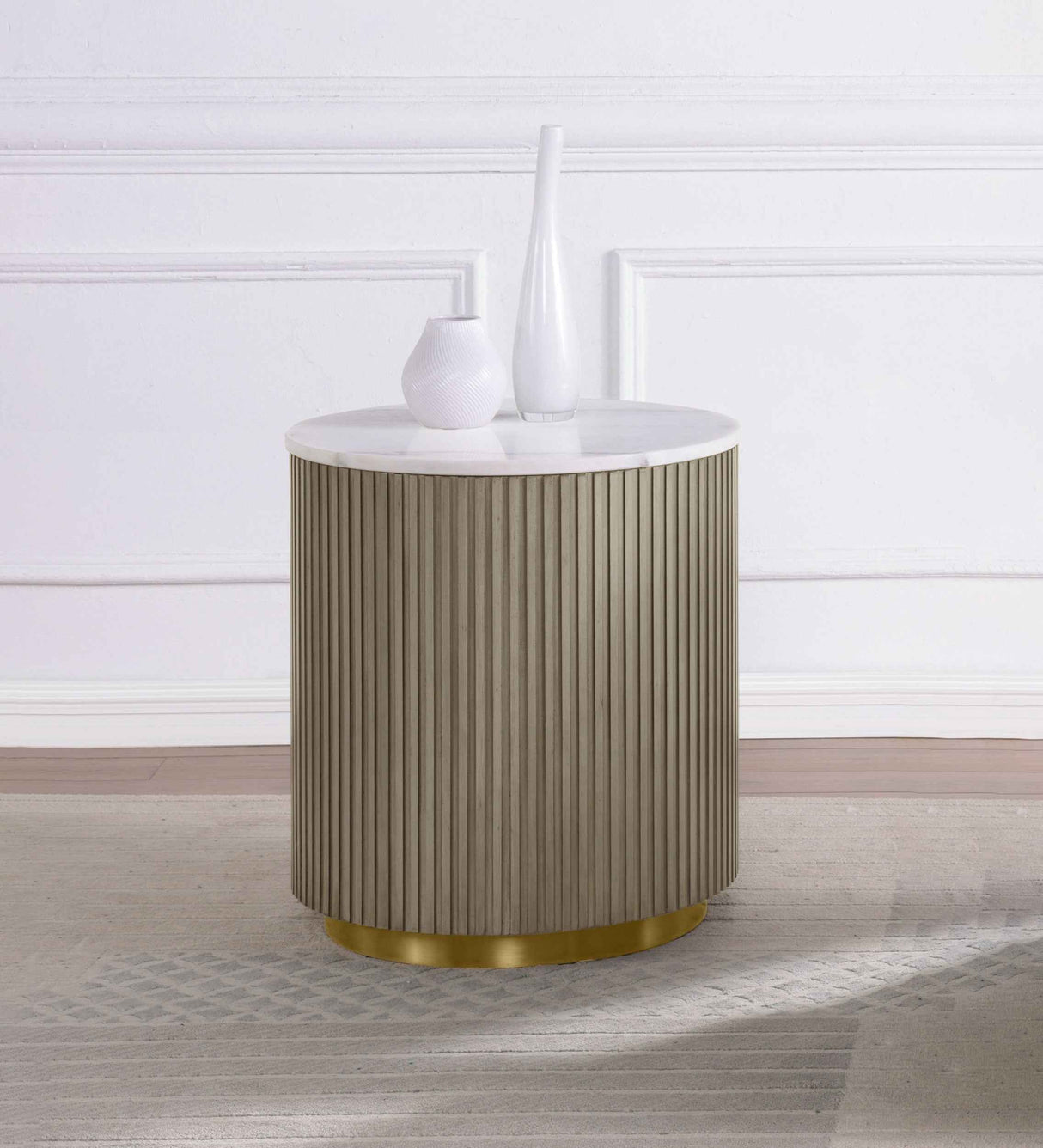 Jason Greige Round White Marble Top Side End Table by Coaster at Eve Furniture