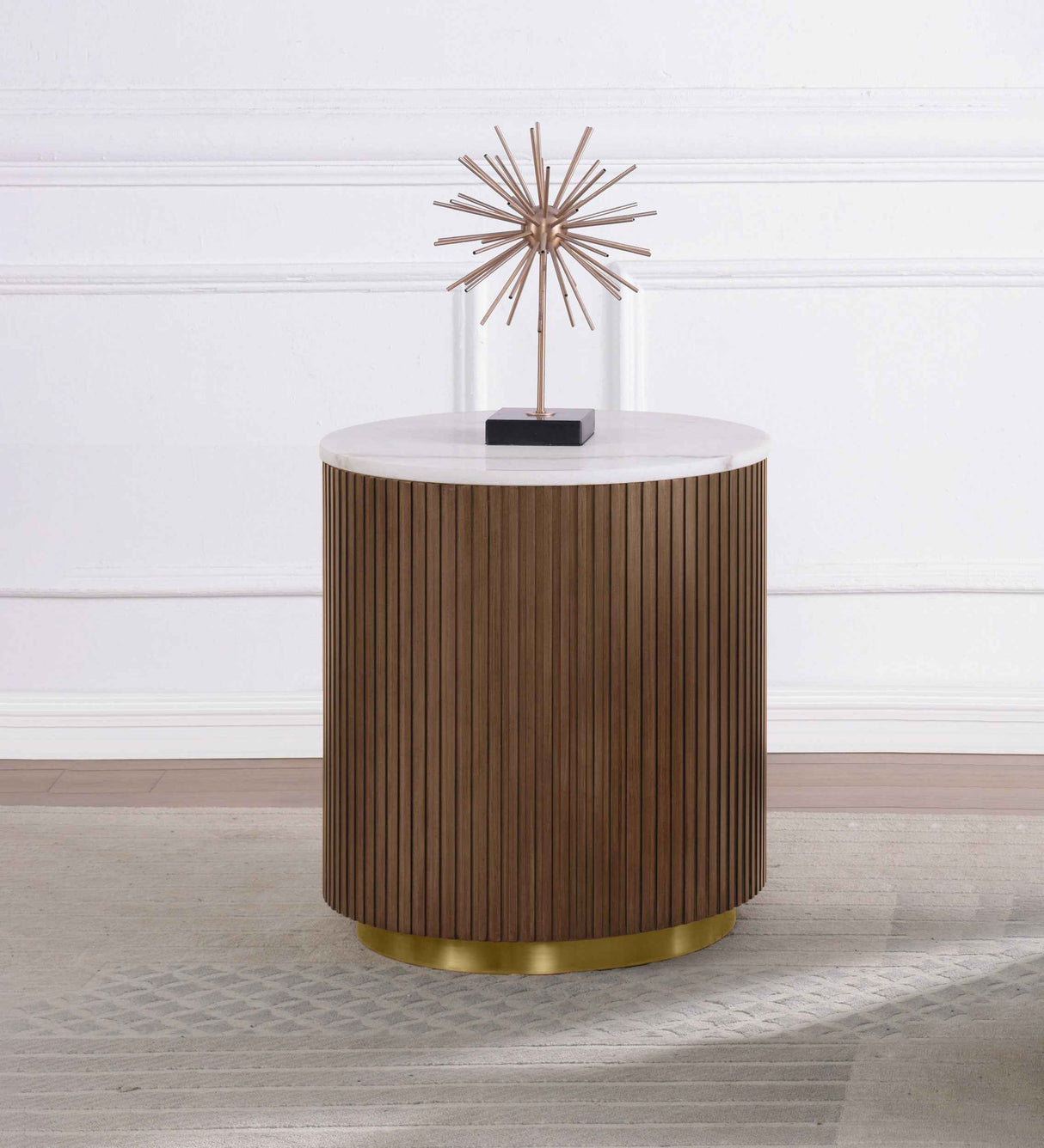 Jason Honey Brown Round White Marble Top Side End Table by Coaster at Eve Furniture