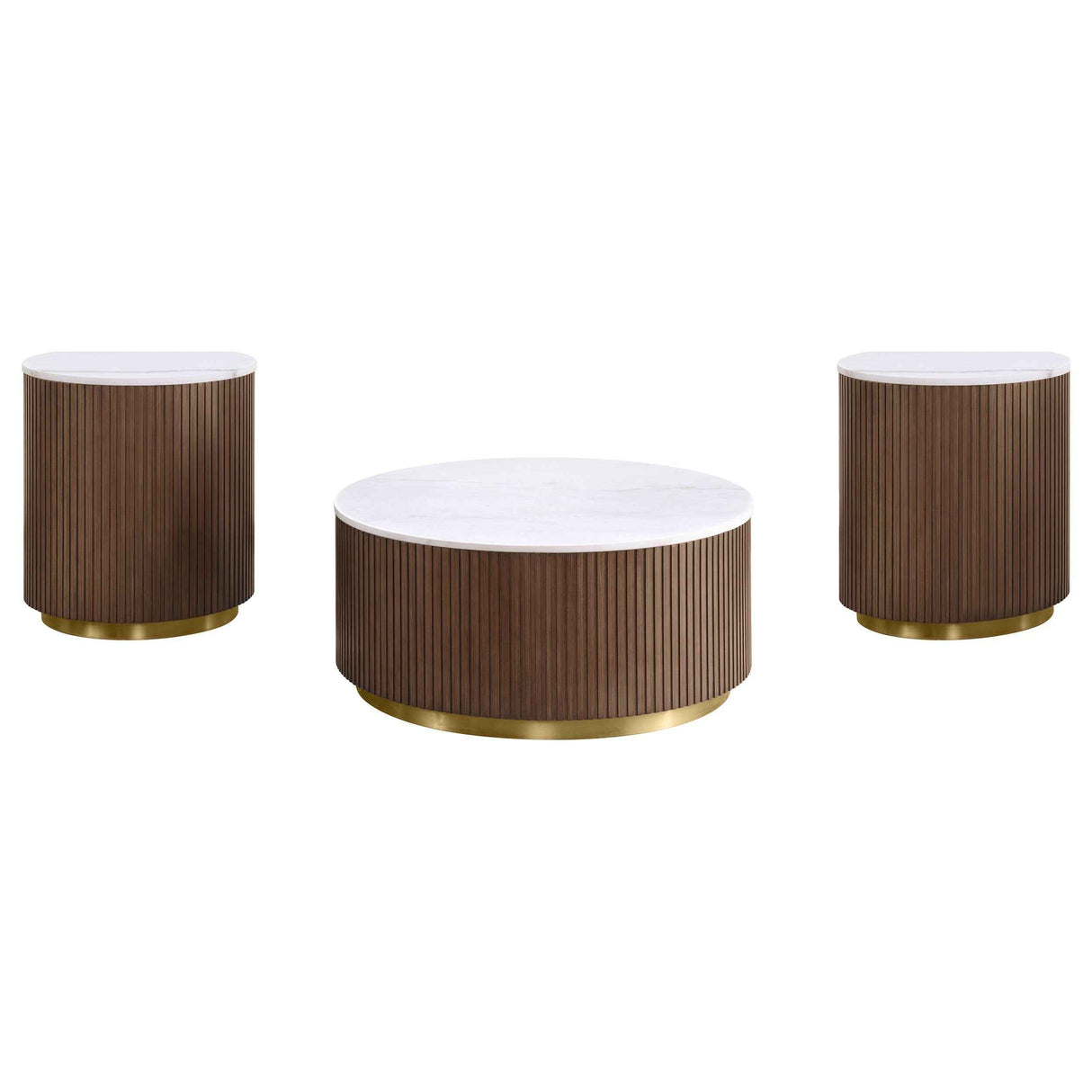 Jason Honey Brown/White Marble 3-piece Round White Marble Coffee Table Set by Coaster at Eve Furniture