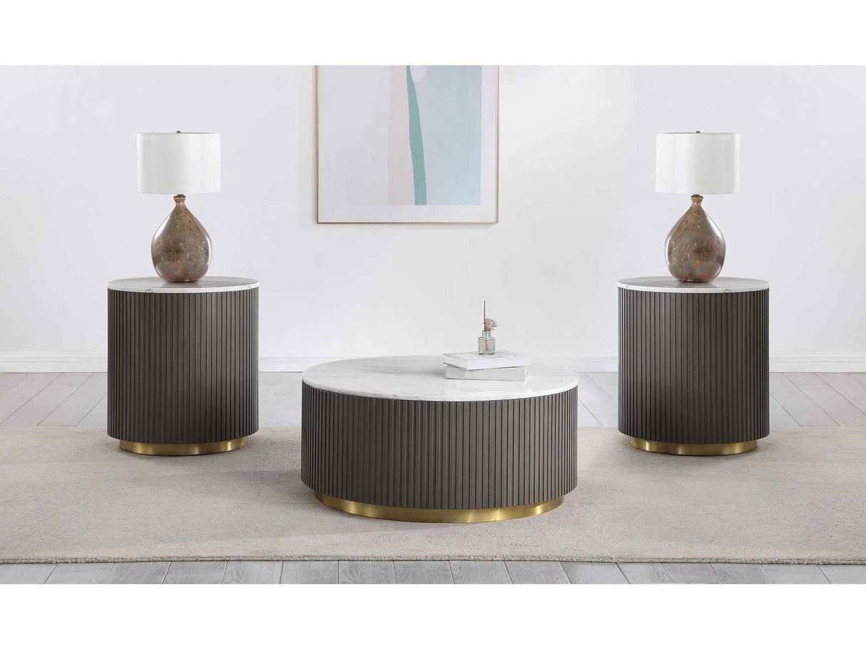 Jason White 3-piece Round Marble Coffee and End Table Set by Coaster at Eve Furniture