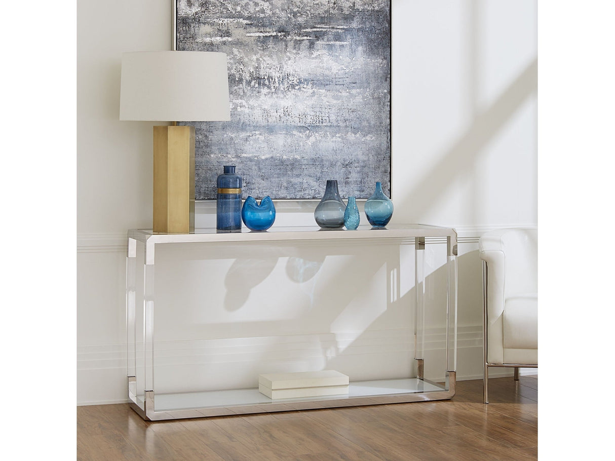 Jasper Console Table in Acrylic/White Glass/PSS by Modus Furniture at Eve Furniture