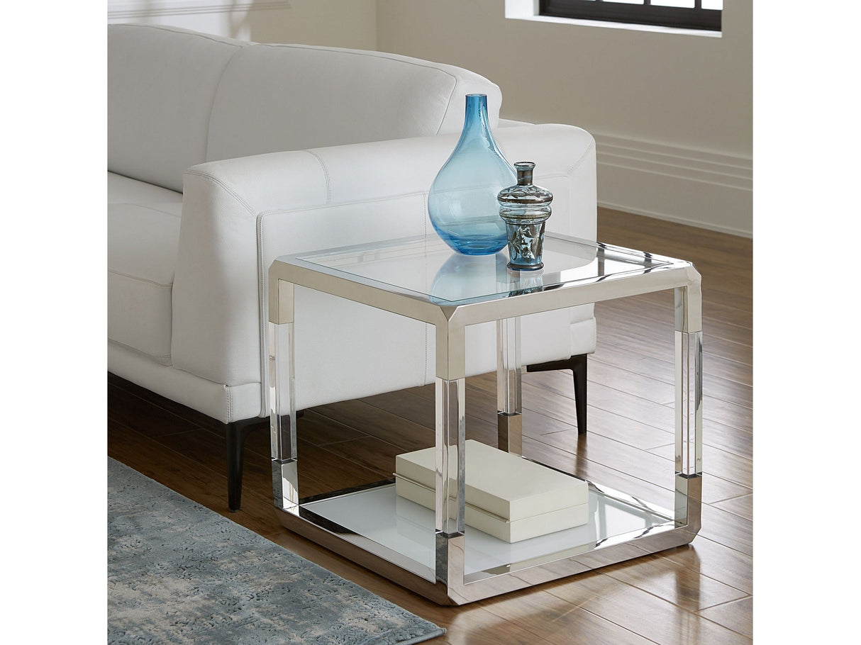 Jasper End Table in Acrylic/White Glass/PSS by Modus Furniture at Eve Furniture
