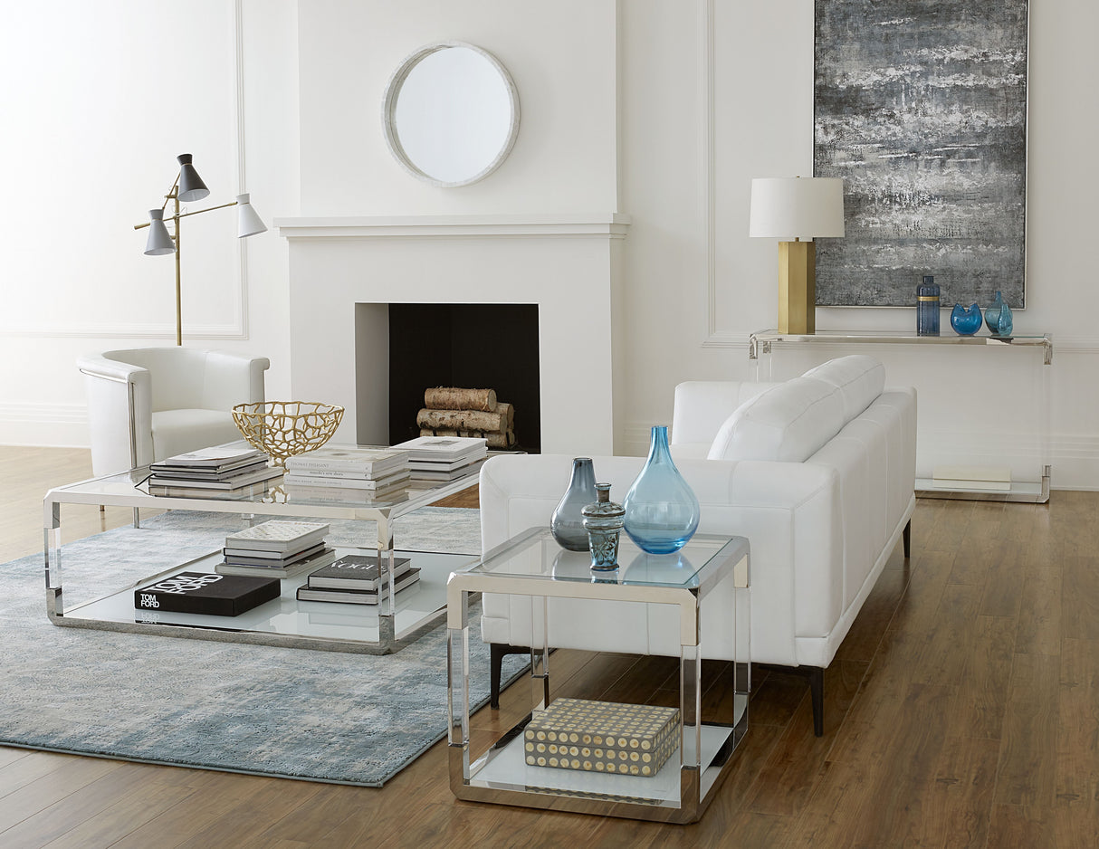 Jasper Square Coffee Table in Acrylic/White Glass/PSS by Modus Furniture at Eve Furniture