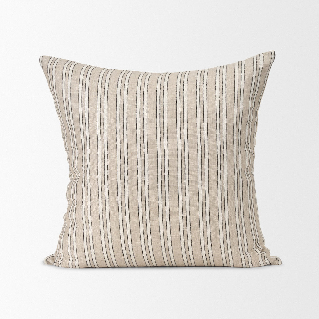 Jaxon Beige/Black Striped Cotton-Linen Square Pillow Cover w/Down Filler, Set of 2 by Mercana at Eve Furniture