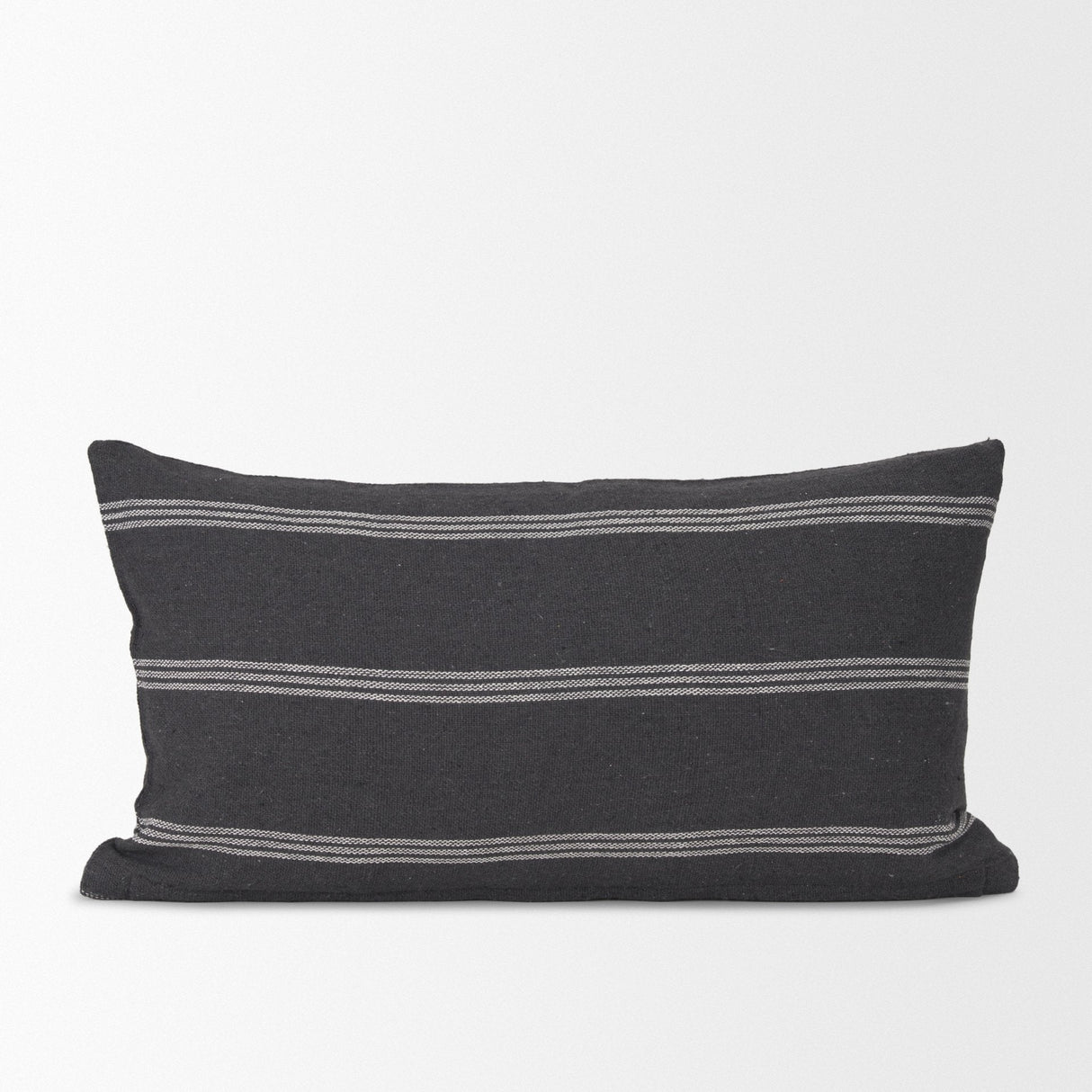 Jayme Gray/White Striped Cotton Lumbar Pillow Cover w/Filler, Set of 2 by Mercana at Eve Furniture