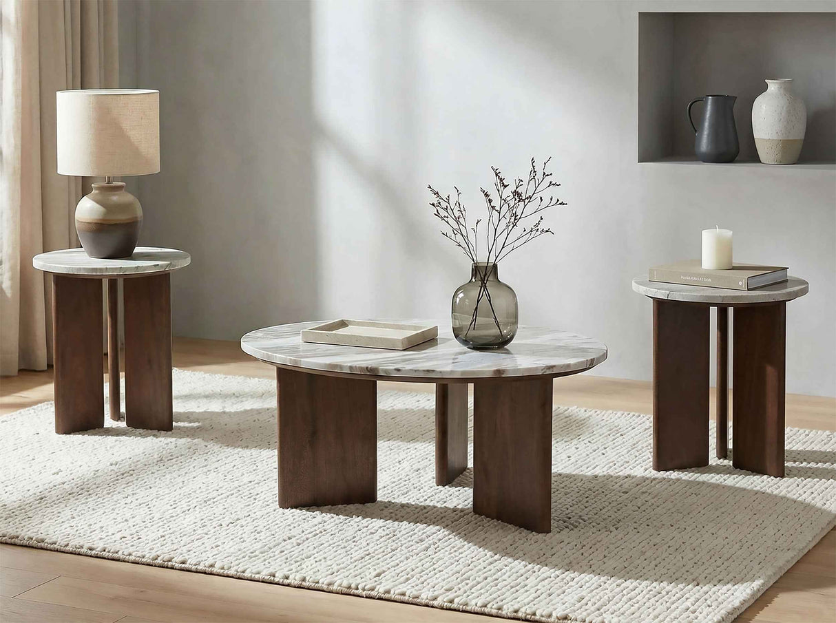 Jenna Brown 3-piece Round Marble Top Coffee Table Set by Coaster at Eve Furniture
