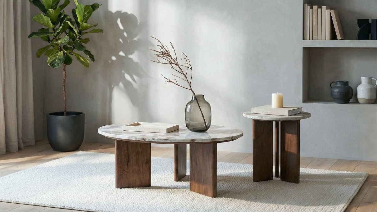 Jenna Brown 35-inch Round Marble Top Cocktail Coffee Table by Coaster at Eve Furniture