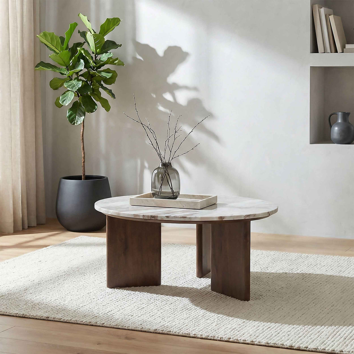 Jenna Brown 35-inch Round Marble Top Cocktail Coffee Table by Coaster at Eve Furniture
