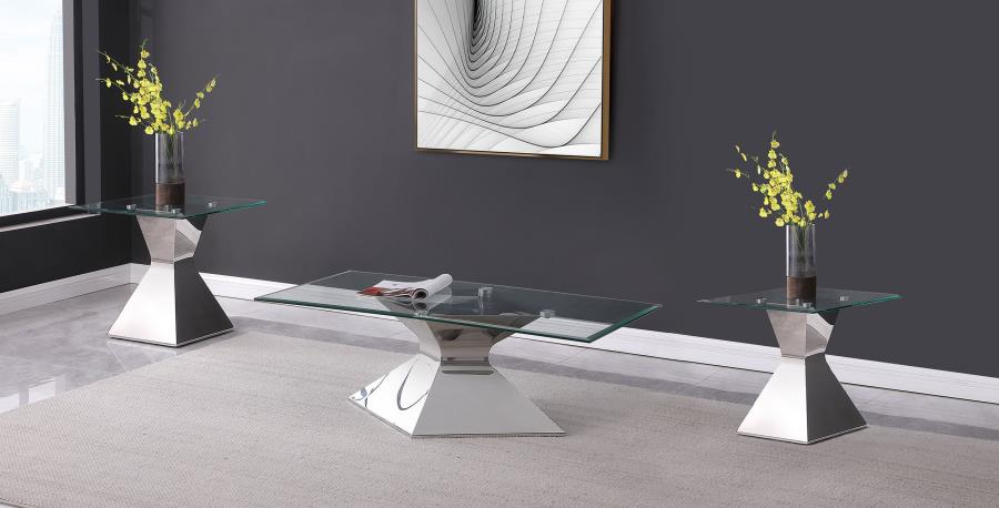 Jenny Chrome 3-Piece Rectangular Coffee and End Table Set by Coaster at Eve Furniture