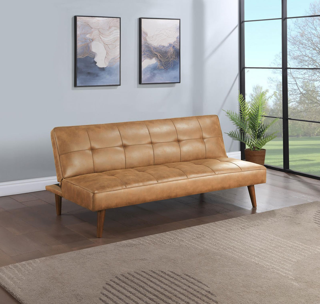 Jenson Upholstered Tufted Convertible Sofa Bed Saddle Brown by Coaster at Eve Furniture