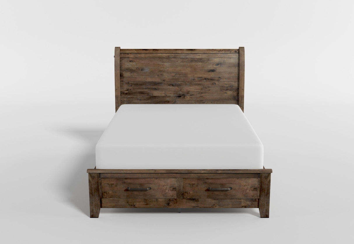 Jerrick Burnished Brown California King Sleigh Platform Bed with Footboard Storage by Homelegance at Eve Furniture