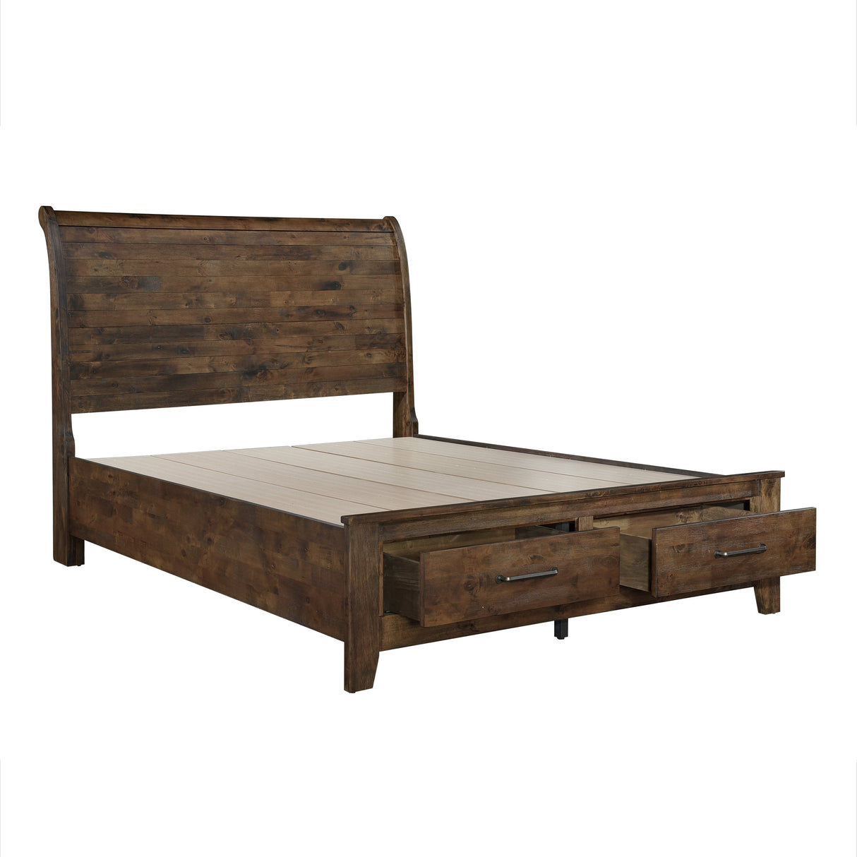 Jerrick Burnished Brown King Sleigh Storage Platform Bed by Homelegance at Eve Furniture