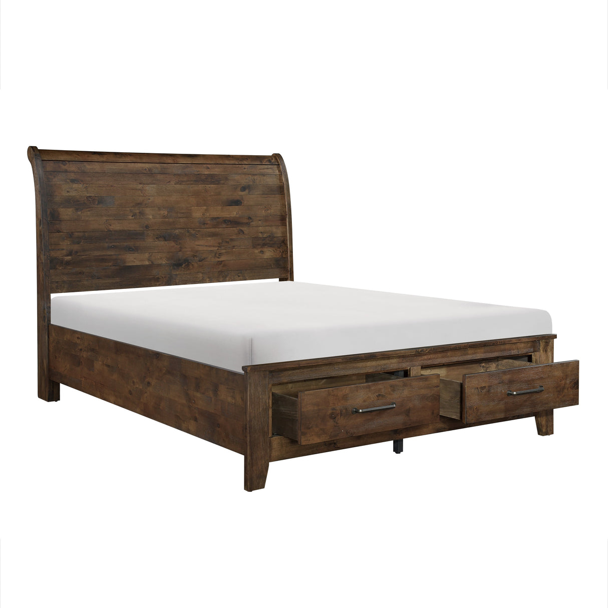 Jerrick Burnished Brown King Sleigh Storage Platform Bed by Homelegance at Eve Furniture