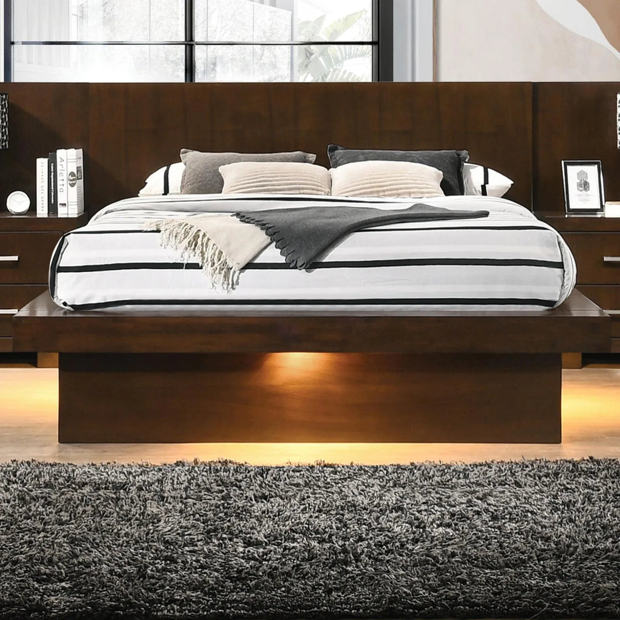 Jessica Cappuccino Queen Platform Bed with Rail Seating by Coaster at Eve Furniture