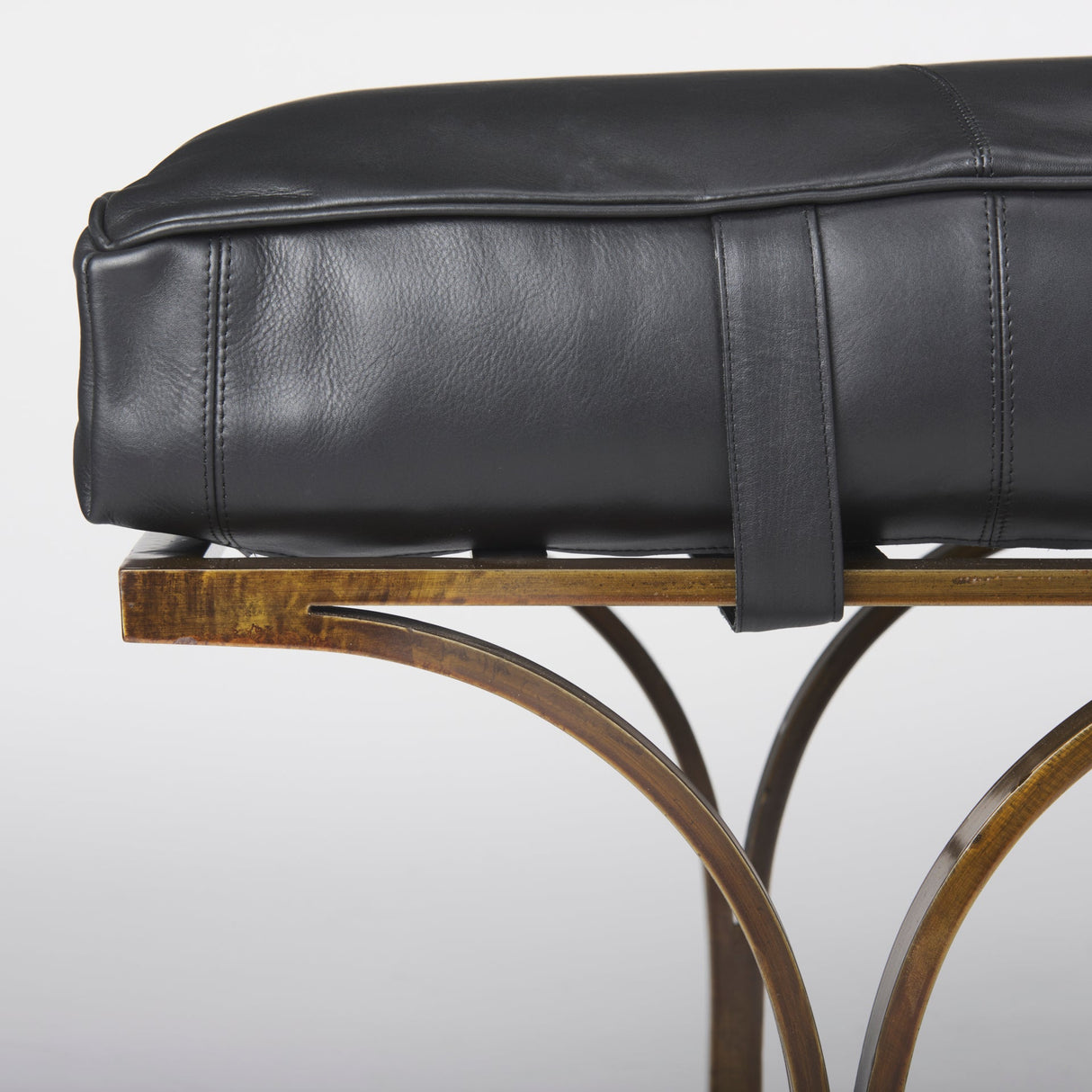 Jessie 55L x 16W Black Leather Seat W/Gold Metal Base Accent Bench by Mercana at Eve Furniture