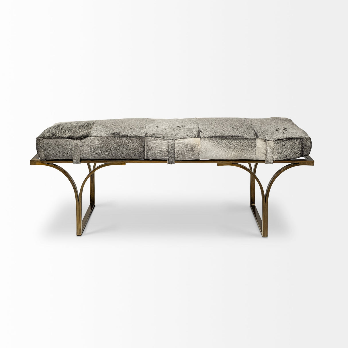 Jessie 55L x 16W White/Gray Hair-On-Hide Seat W/Gold Metal Base Accent Bench by Mercana at Eve Furniture