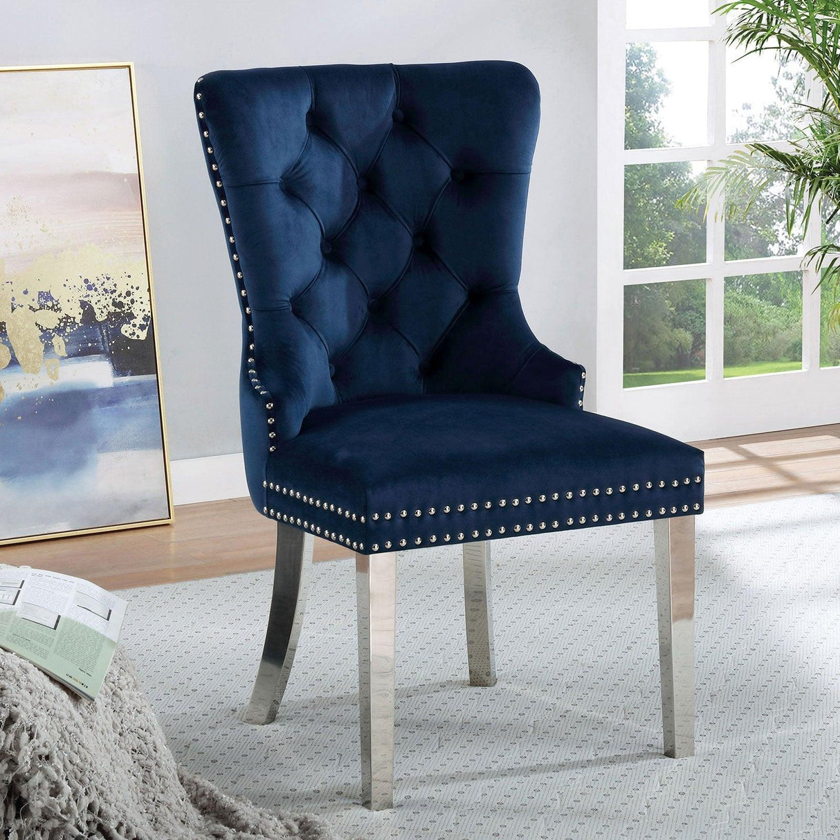 Jewett Blue Wingback Chair, Set of 2 by Furniture of America at Eve Furniture