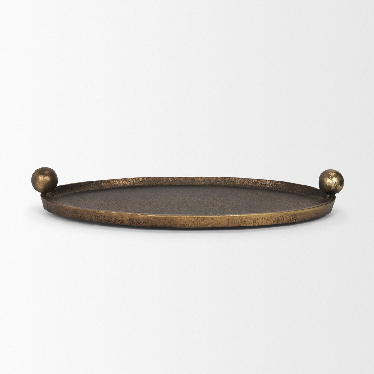 Jianna Large Oval Textured Antiqued Gold Metal Tray with Handles by Mercana at Eve Furniture