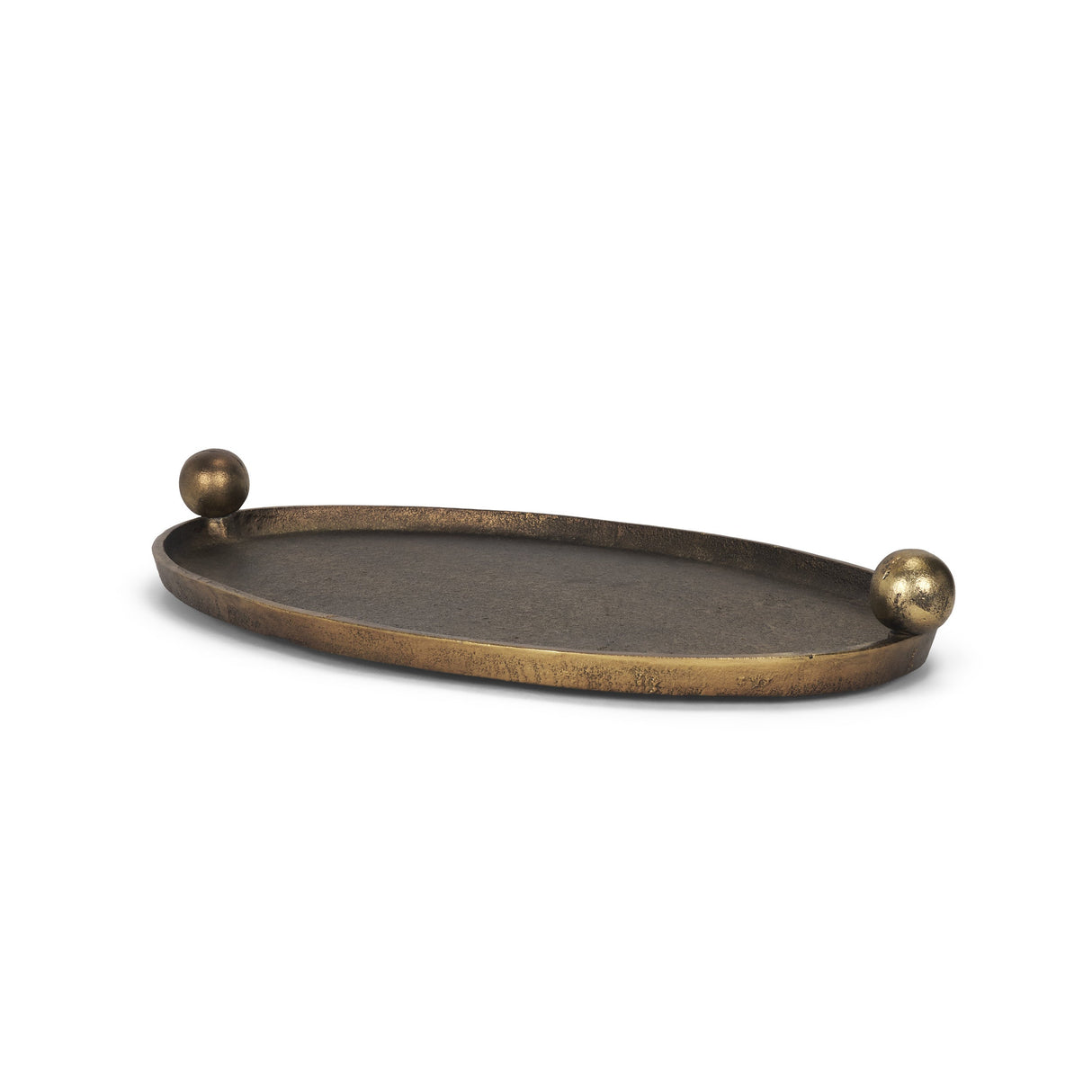 Jianna Large Oval Textured Antiqued Gold Metal Tray with Handles by Mercana at Eve Furniture
