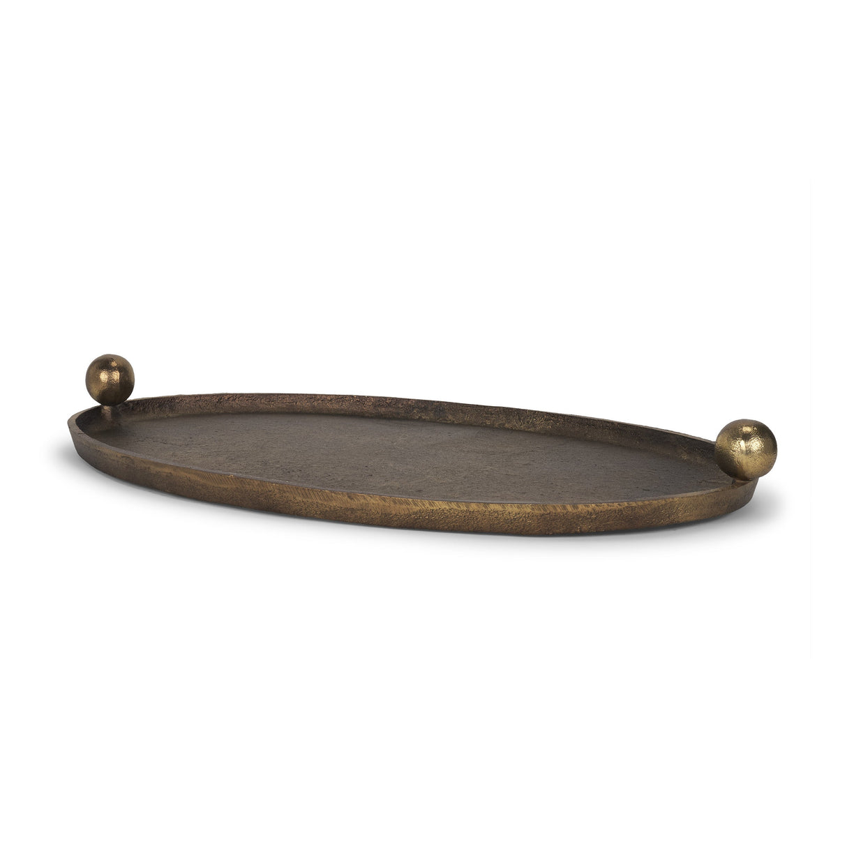 Jianna Small Oval Textured Antiqued Gold Metal Tray with Handles by Mercana at Eve Furniture