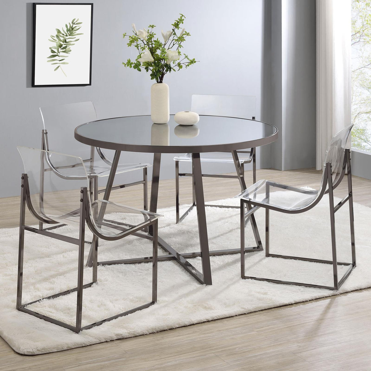 Jillian Black Nickel Round Dining Table with Tempered Mirror Top by Coaster at Eve Furniture