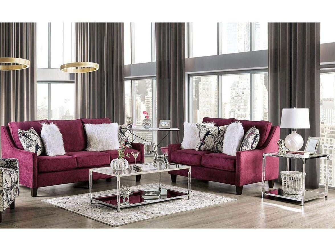 Jillian Plum Stationary Sofa & Loveseat by Furniture of America at Eve Furniture