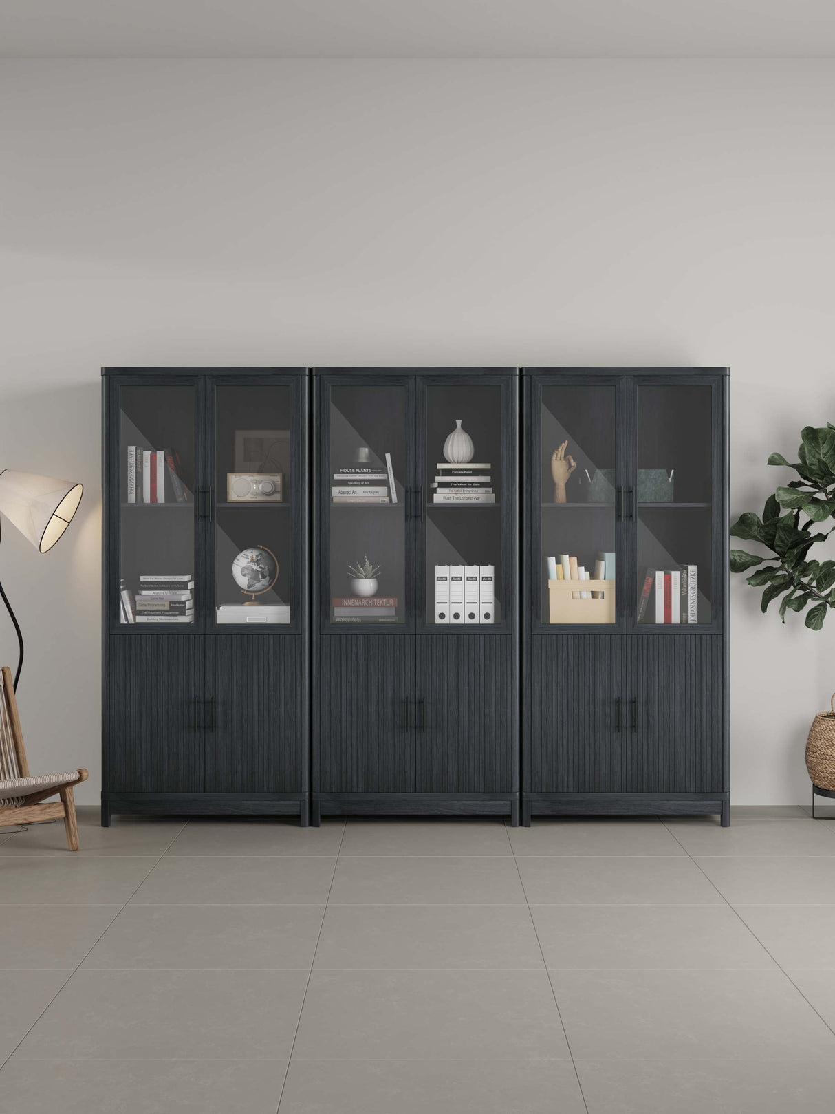 Jodie Bookcase in Charcoal Grey (set of 3) by Manhattan Comfort at Eve Furniture