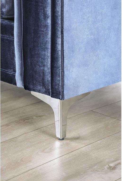 Jodie Satin Blue & Silver Stationary Sofa & Loveseat by Furniture of America at Eve Furniture