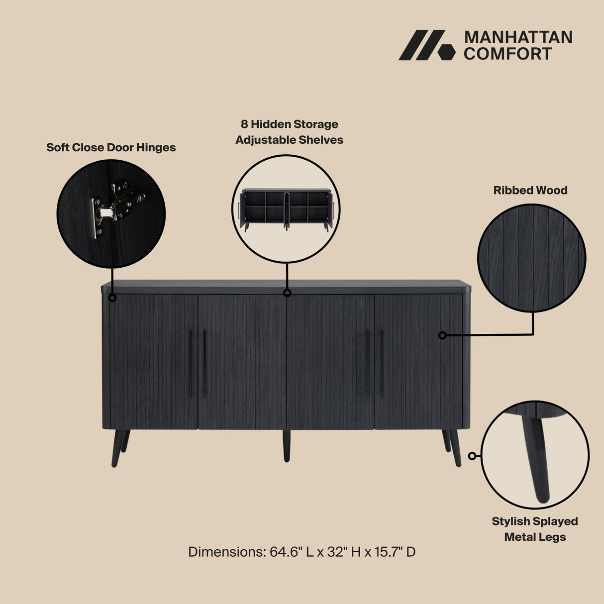 Jodie Sideboard in Charcoal Grey by Manhattan Comfort at Eve Furniture