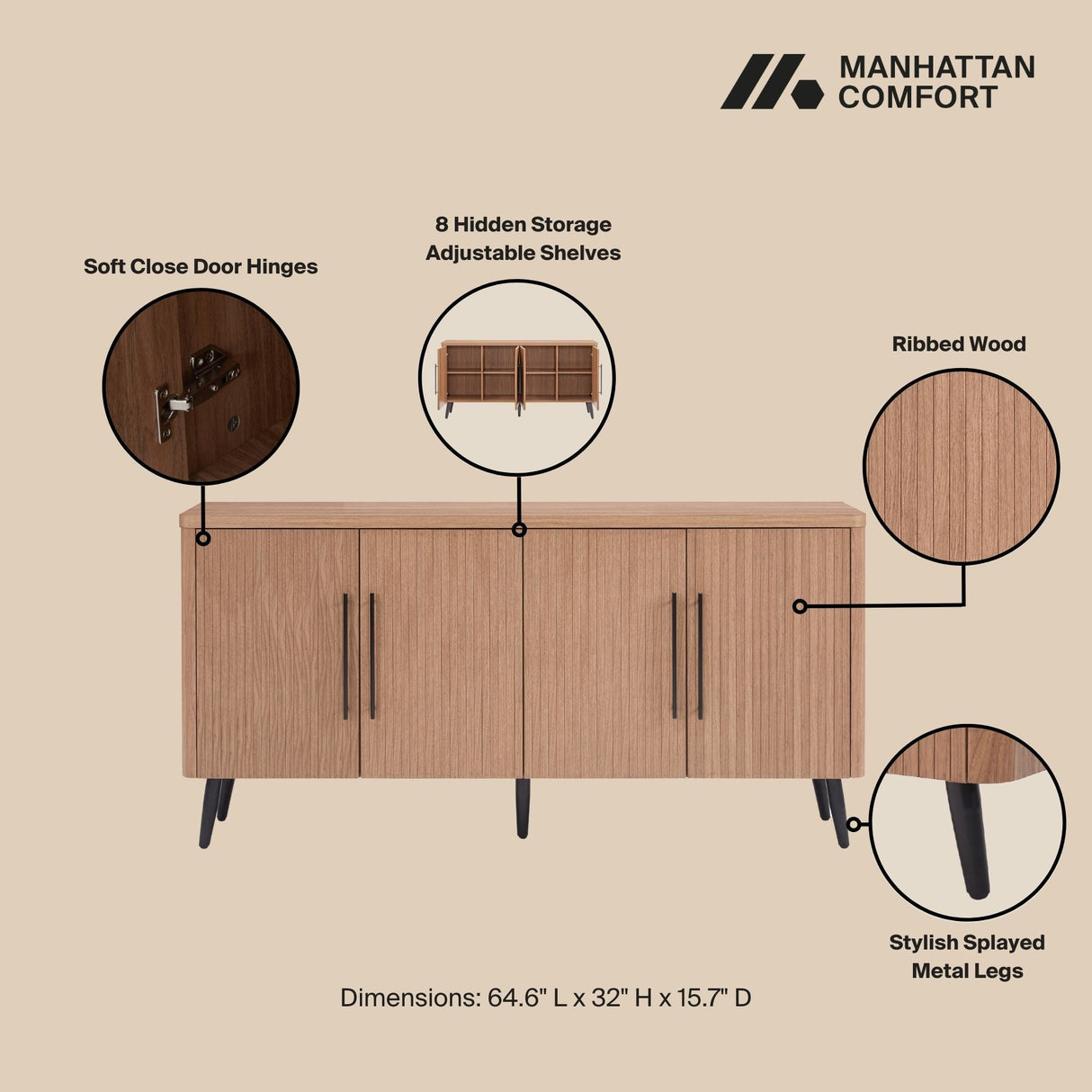 Jodie Sideboard in Maple by Manhattan Comfort at Eve Furniture