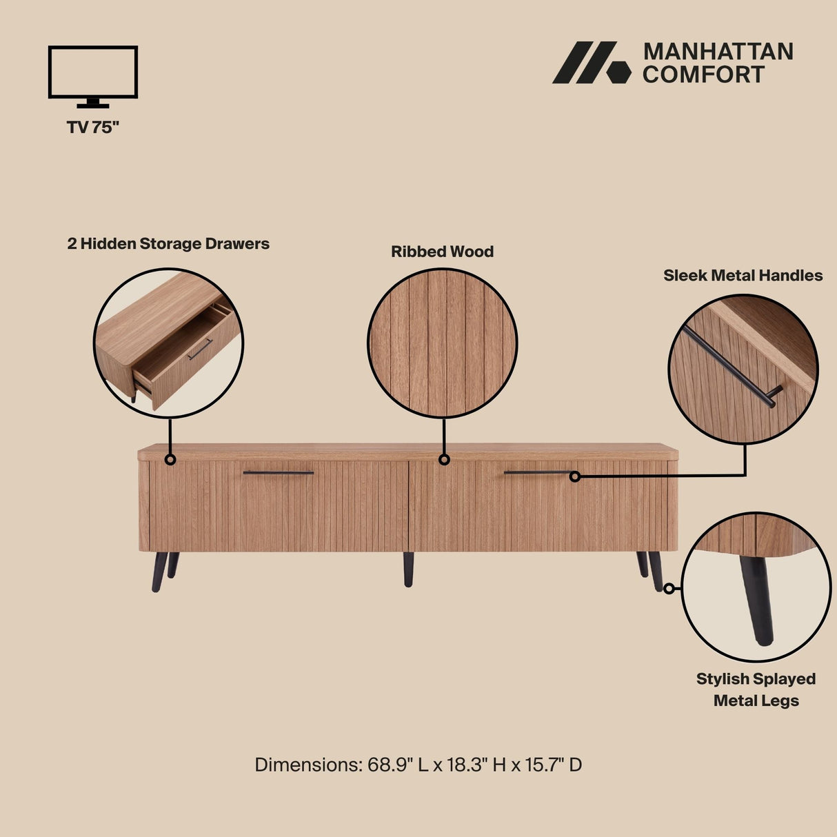 Jodie TV Stand in Maple by Manhattan Comfort at Eve Furniture