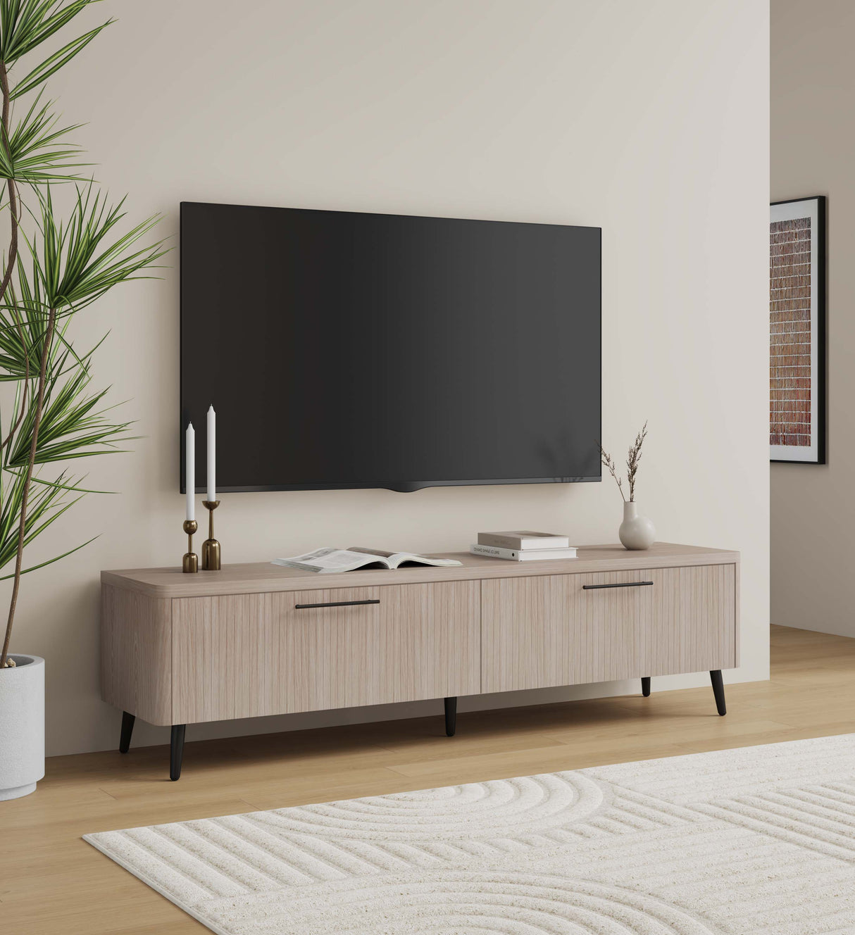 Jodie TV Stand in Whitewashed Oak by Manhattan Comfort at Eve Furniture