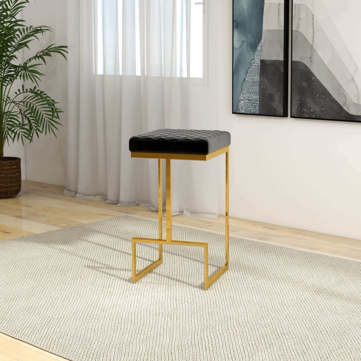 Joel Black Velvet Bar Stool by Ashcroft Furniture at Eve Furniture