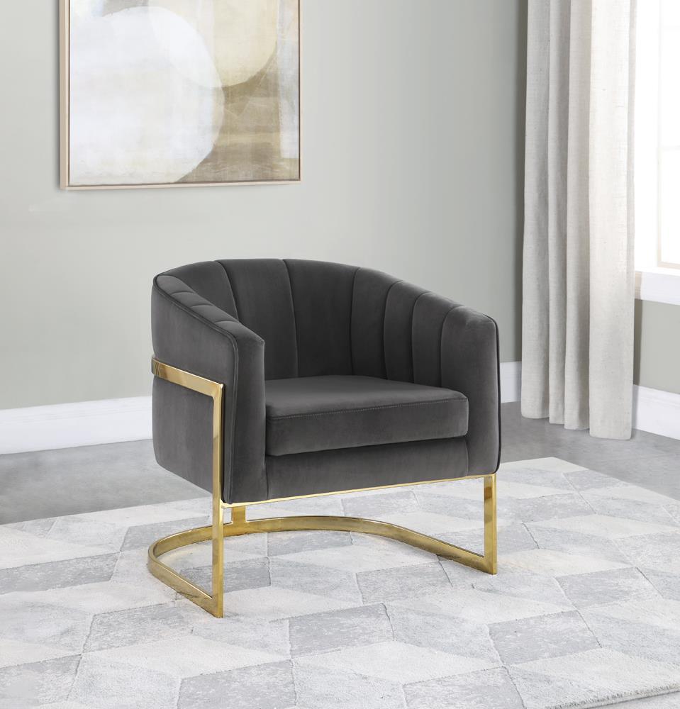Joey Dark Gray/Gold Tufted Barrel Accent Chair by Coaster at Eve Furniture
