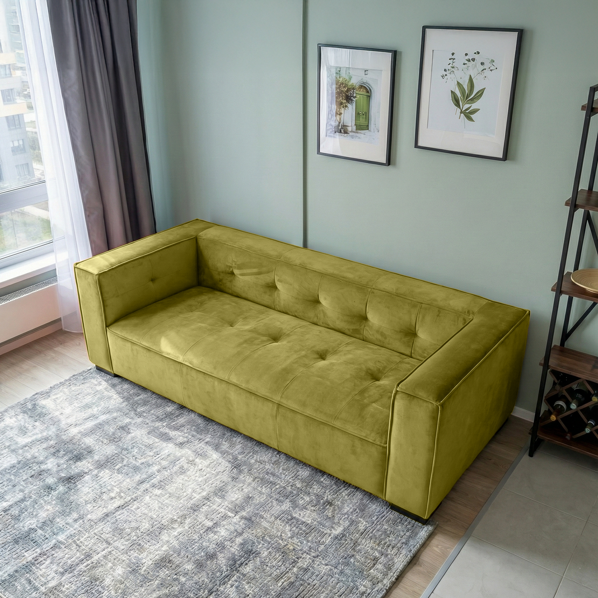 Johnston Olive Green Velvet Sofa by Ashcroft Furniture at Eve Furniture