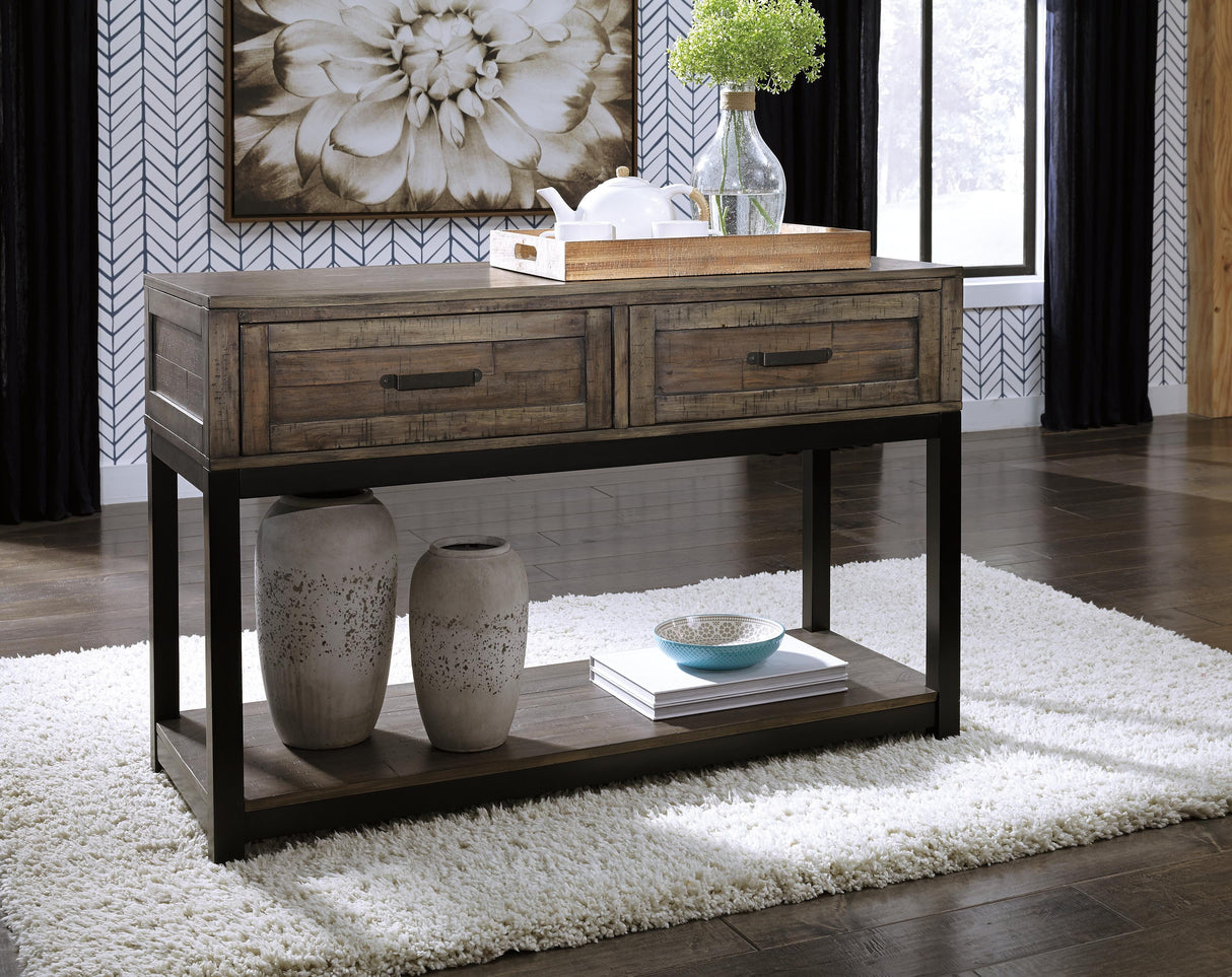 Johurst Grayish Brown Sofa/Console Table by Ashley at Eve Furniture