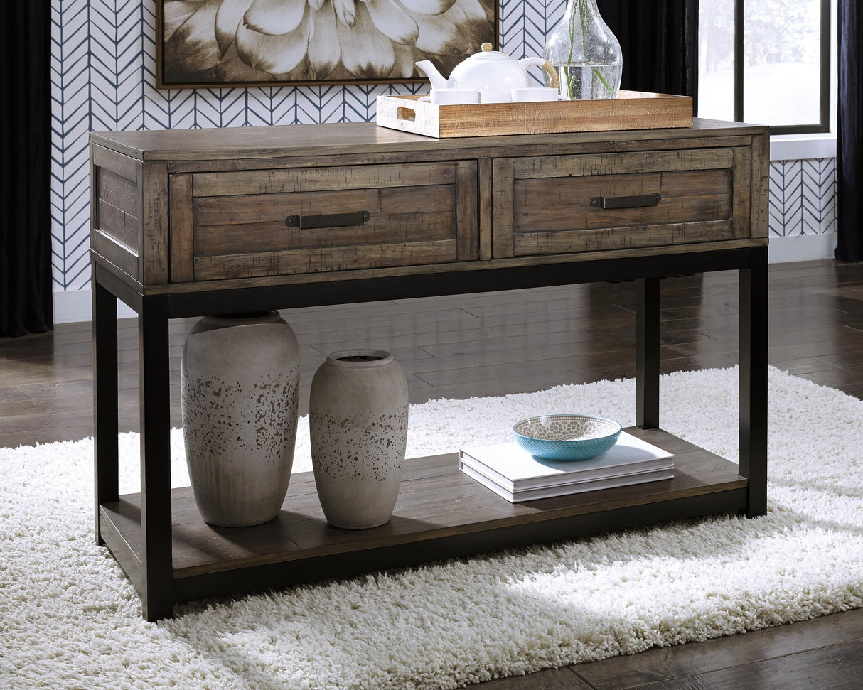 Johurst Grayish Brown Sofa/Console Table by Ashley at Eve Furniture