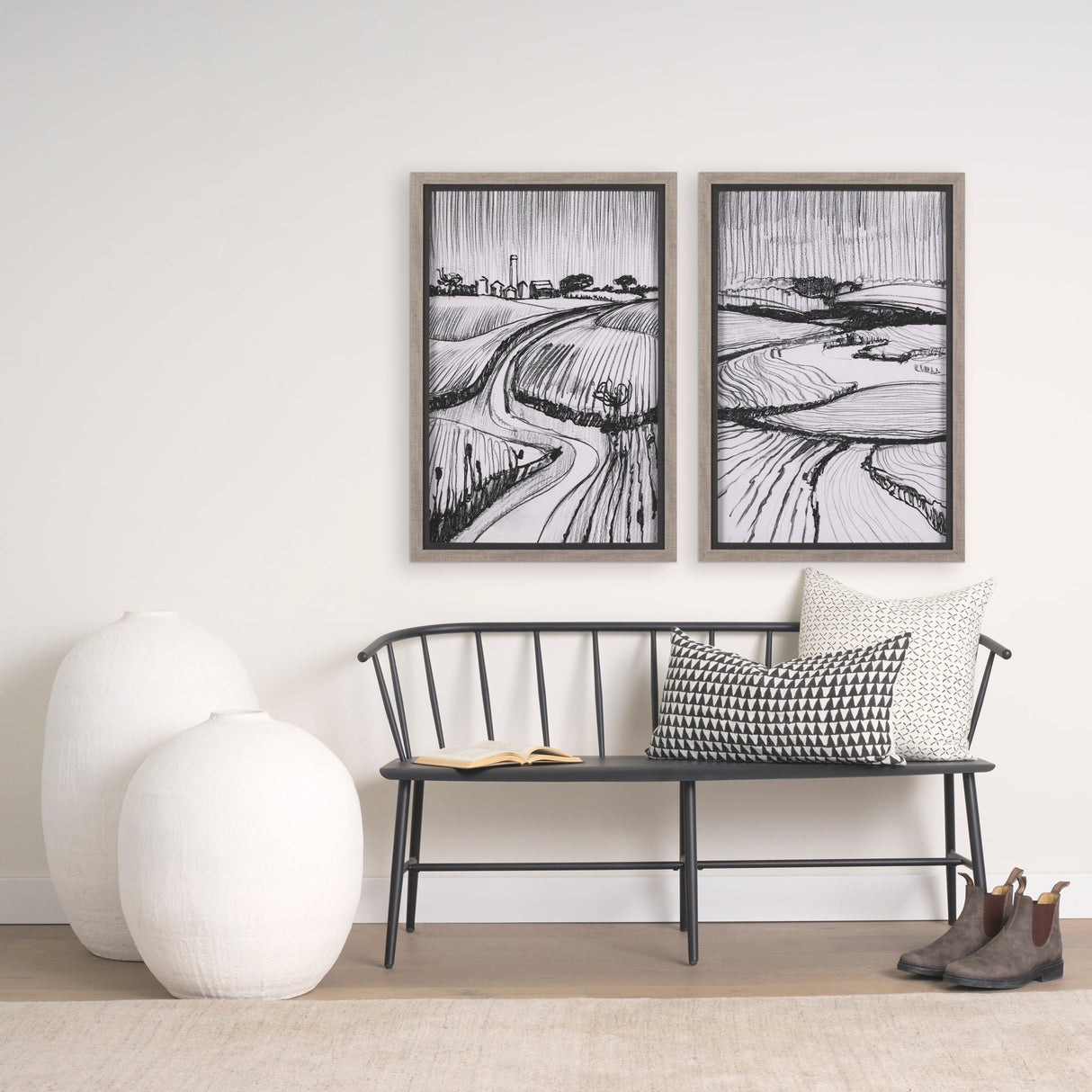 Jolie Cream w/ Black Print Linen Lumbar Decorative Pillow Cover by Mercana at Eve Furniture