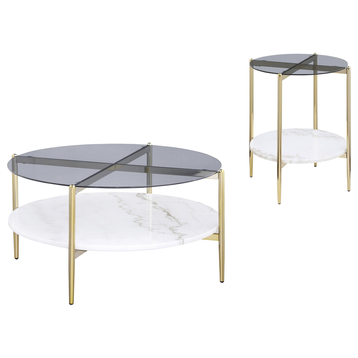 Jonelle Gold 2-Piece Round Coffee and End Table Set by Coaster at Eve Furniture