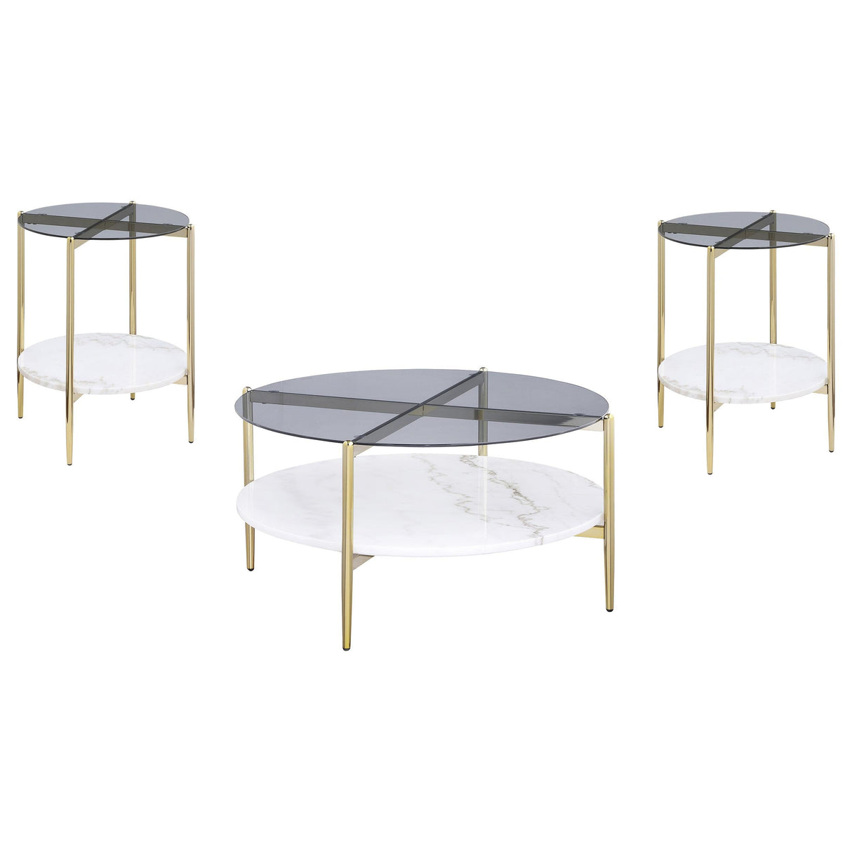 Jonelle Gold 3-Piece Round Coffee and End Table Set by Coaster at Eve Furniture