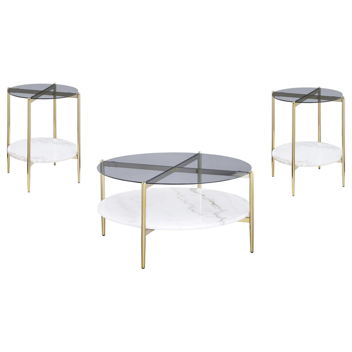 Jonelle Gold 3-Piece Round Coffee and End Table Set by Coaster at Eve Furniture