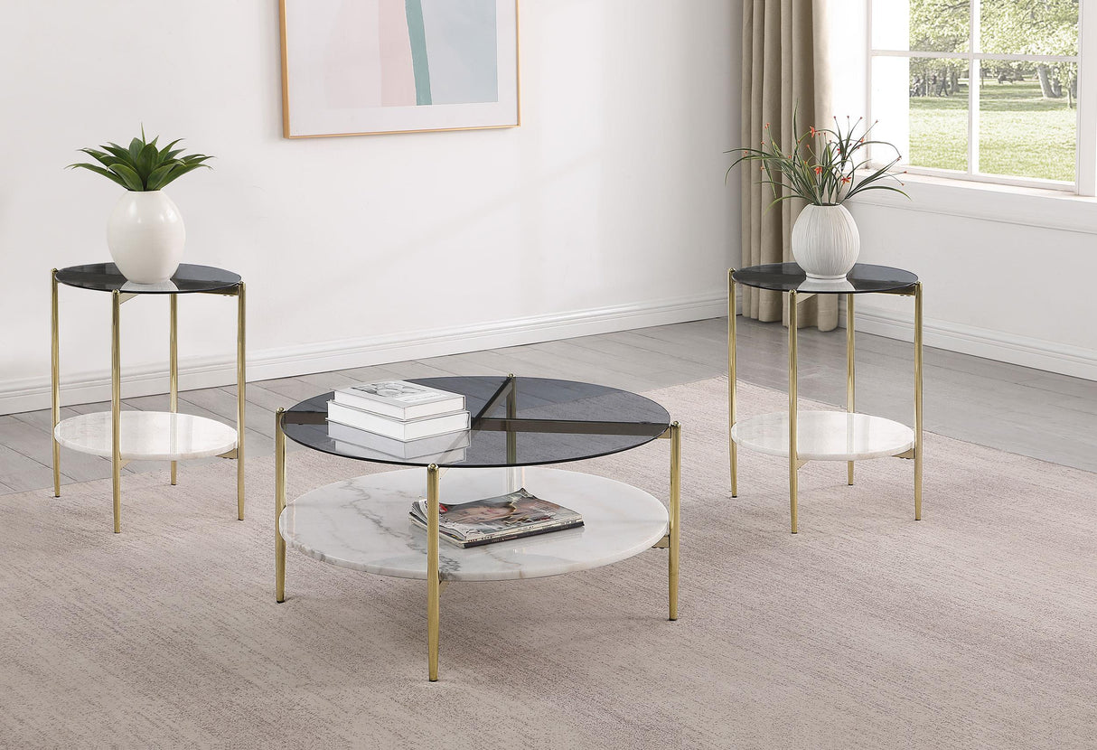 Jonelle Gold 3-Piece Round Coffee and End Table Set by Coaster at Eve Furniture