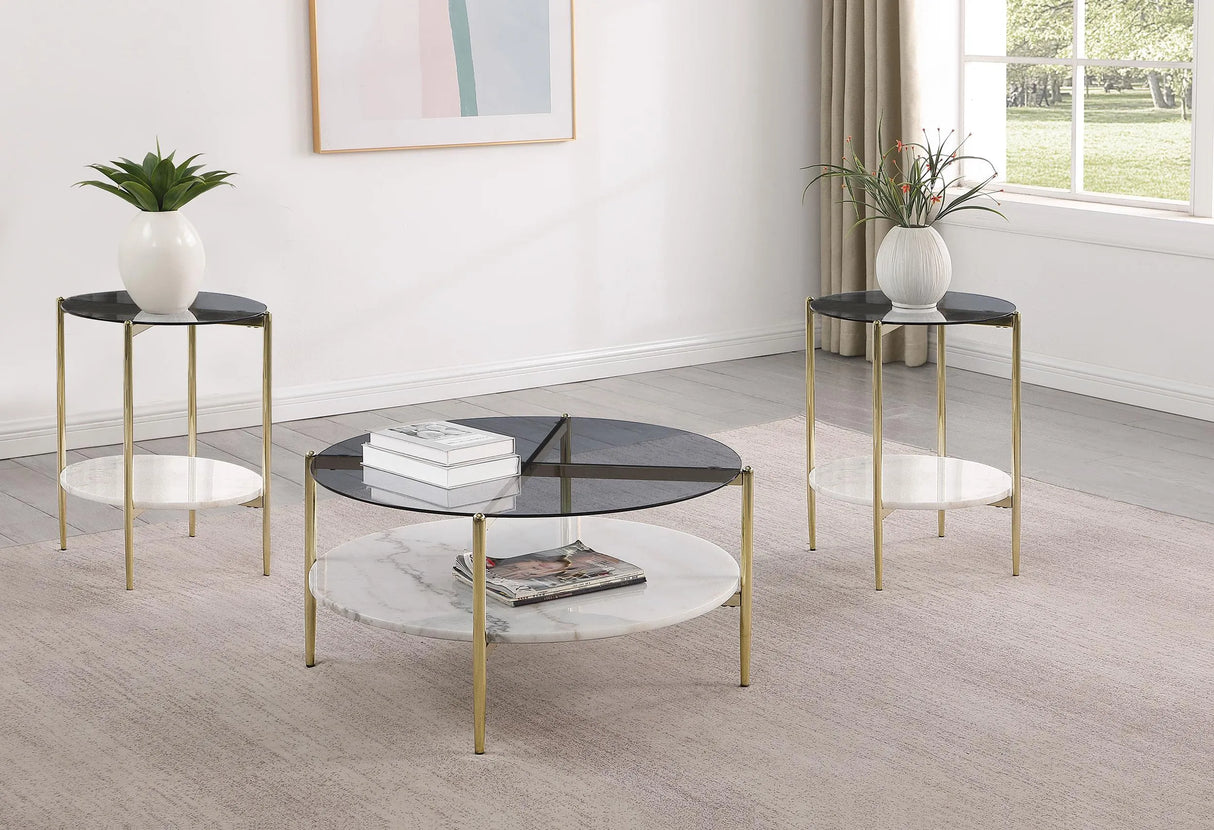 Jonelle Gold 3-Piece Round Coffee and End Table Set by Coaster at Eve Furniture