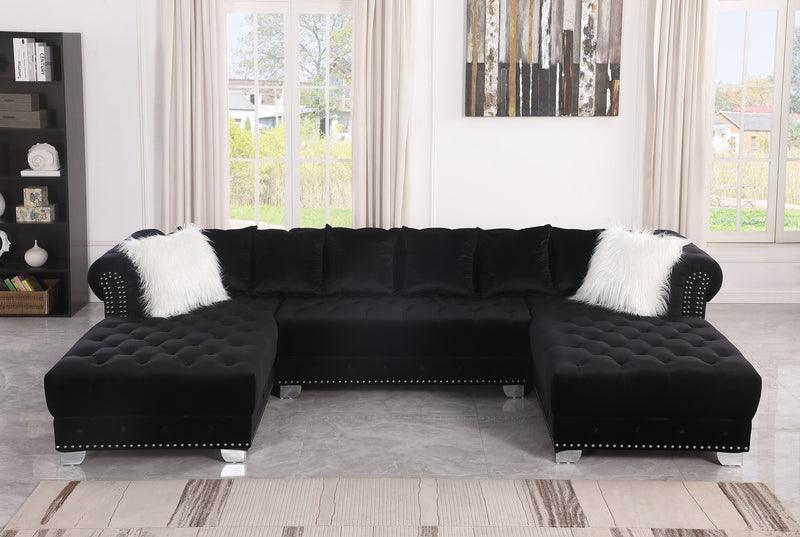 Jordan II Black Double Chaise Velvet Sectional by New Era Innovations at Eve Furniture