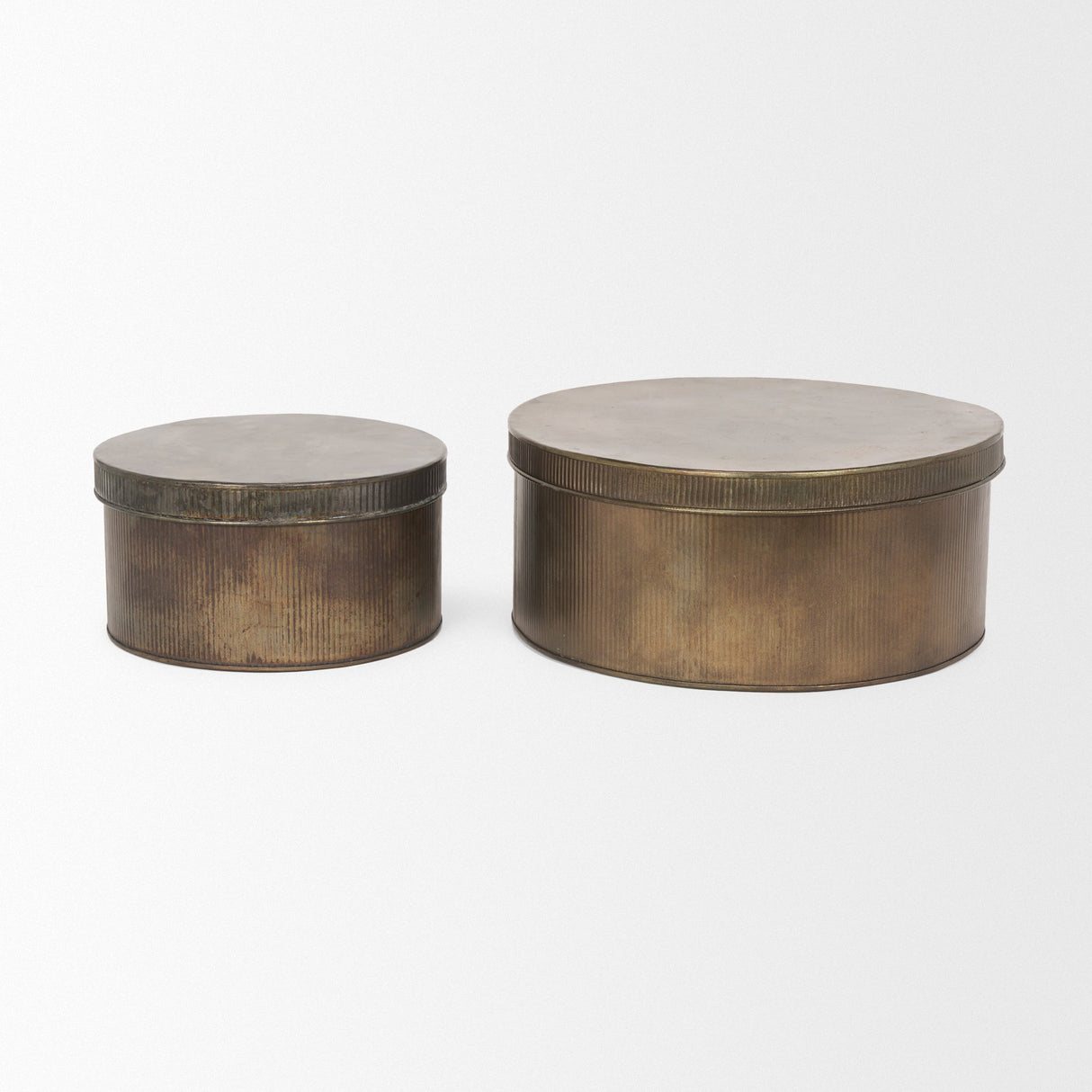 Josephine Round Antique Gold Metal Box (Set of 2) by Mercana at Eve Furniture